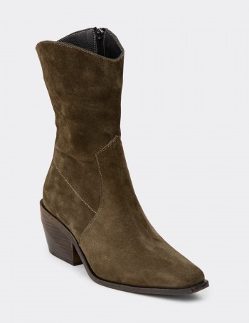 Women's Green Suede Leather Western Boots
