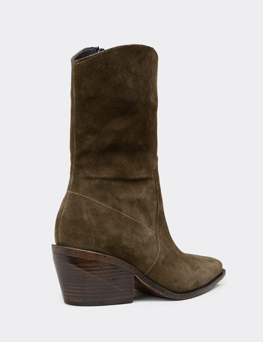 Women's Green Suede Leather Western Boots - Z1564ZHAKC01