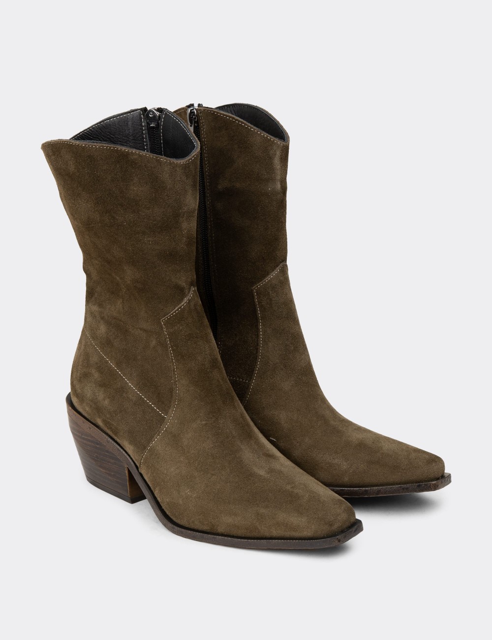 Women's Green Suede Leather Western Boots - Z1564ZHAKC01