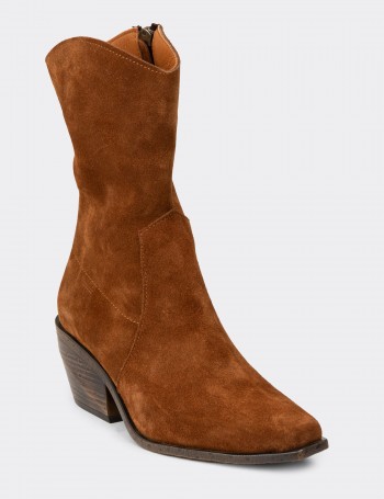 Women's Tan Suede Leather Western Boots