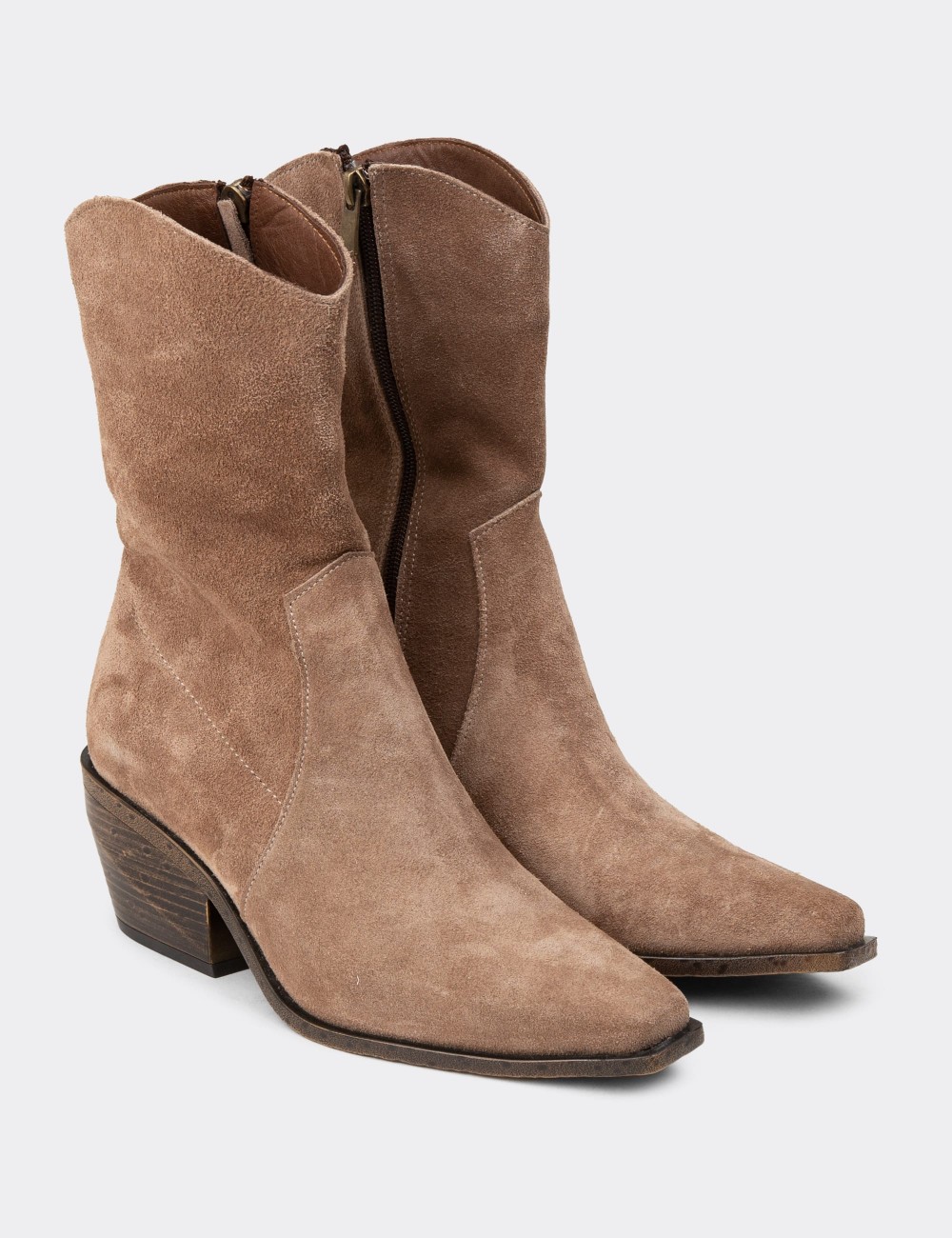 Women's Sandstone Suede Leather Western Boots - Z1564ZVZNC01