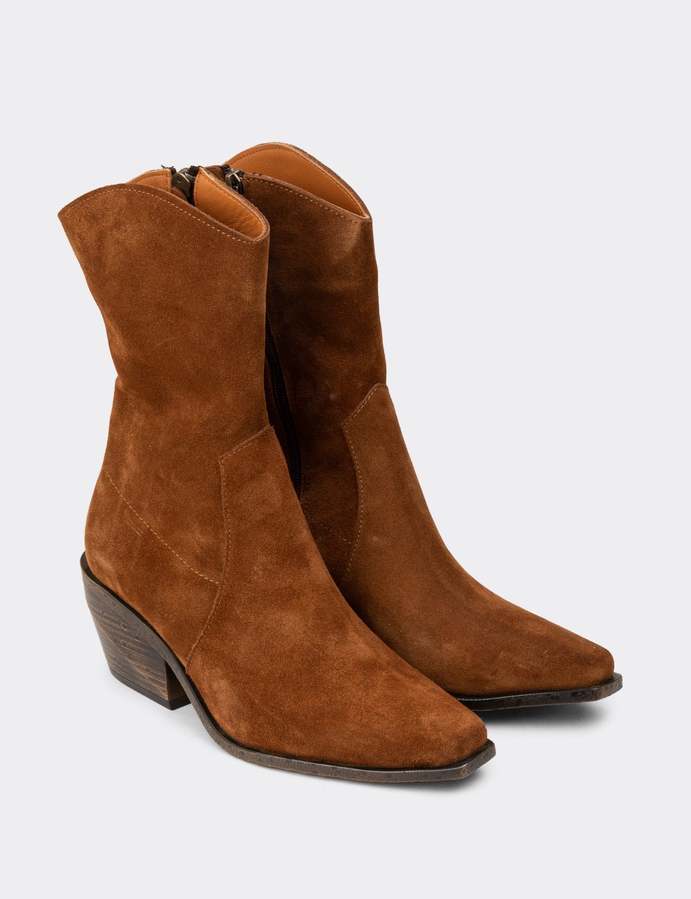 Women's Tan Suede Leather Western Boots - Z1564ZTBAC01