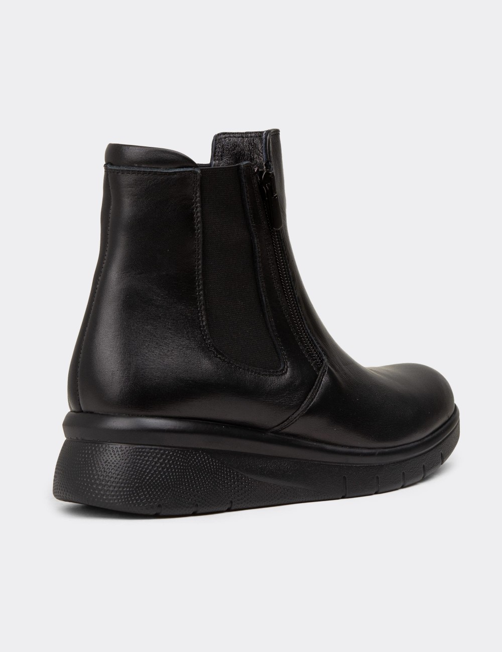 Women's Black Leather Boots - N0076ZSYHE01