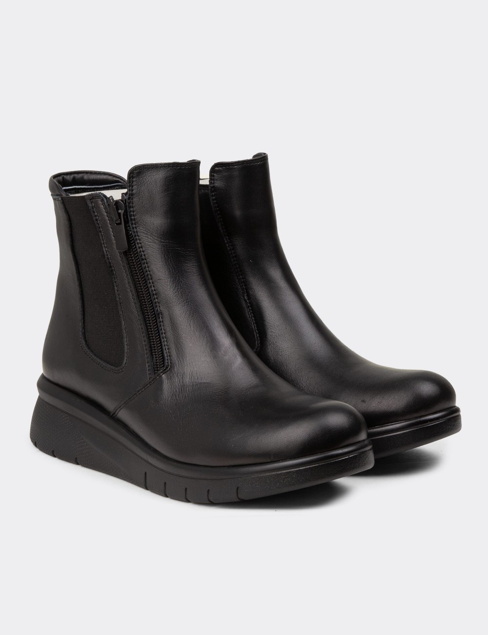 Women's Black Leather Boots - N0076ZSYHE01