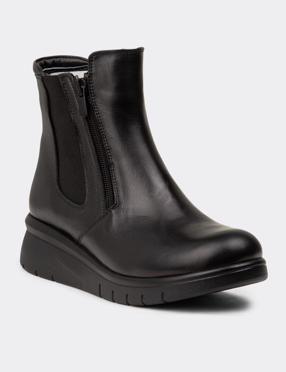 Women's Black Leather Boots - N0076ZSYHE01