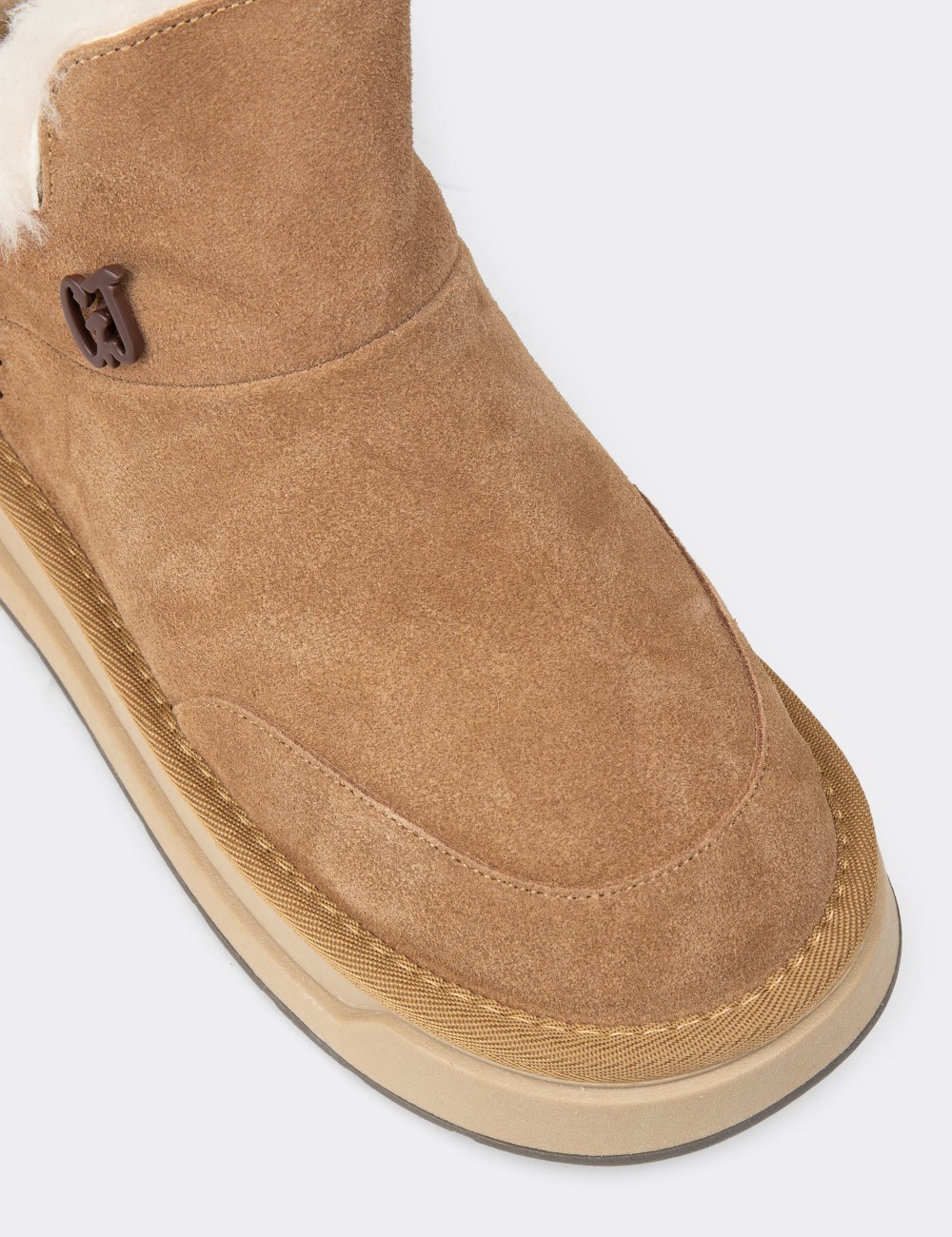 Women's Tan Suede Leather Boots - 26486ZTBAC01