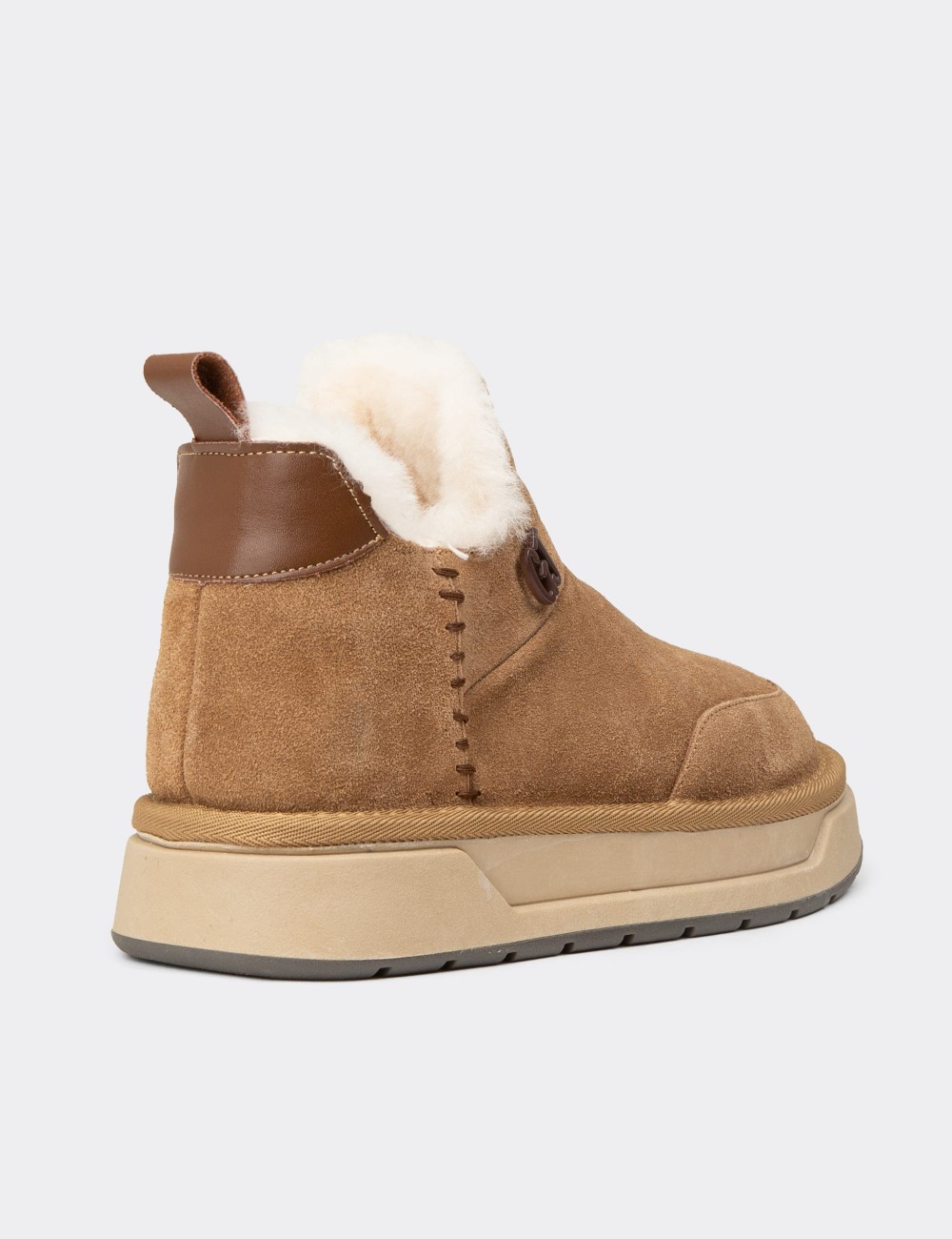 Women's Tan Suede Leather Boots - 26486ZTBAC01
