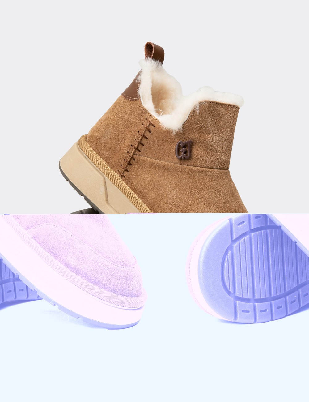 Women's Tan Suede Leather Boots - 26486ZTBAC01