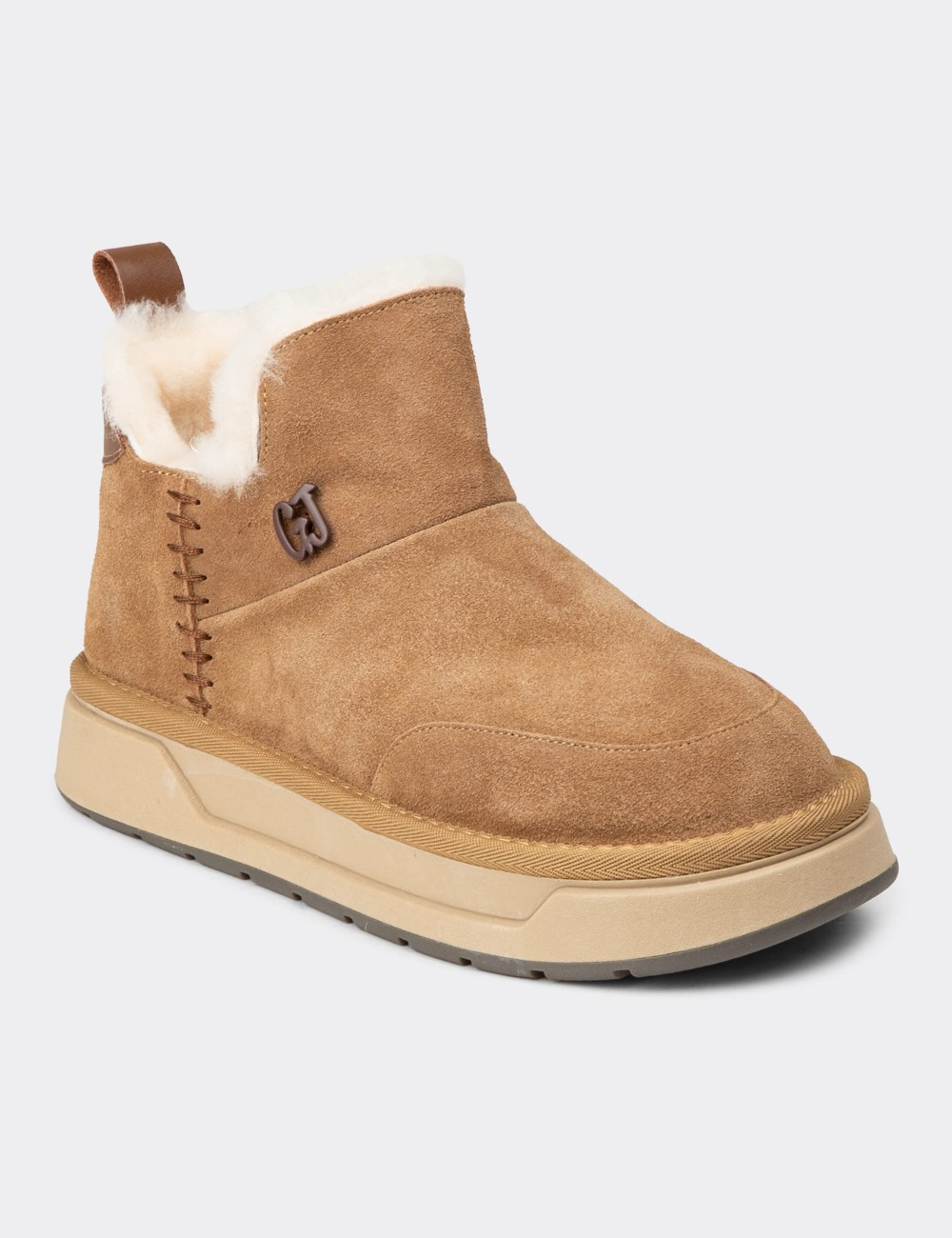 Women's Tan Suede Leather Boots - 26486ZTBAC01