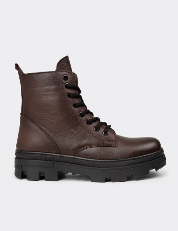 Women's Brown Leather Postal Boots