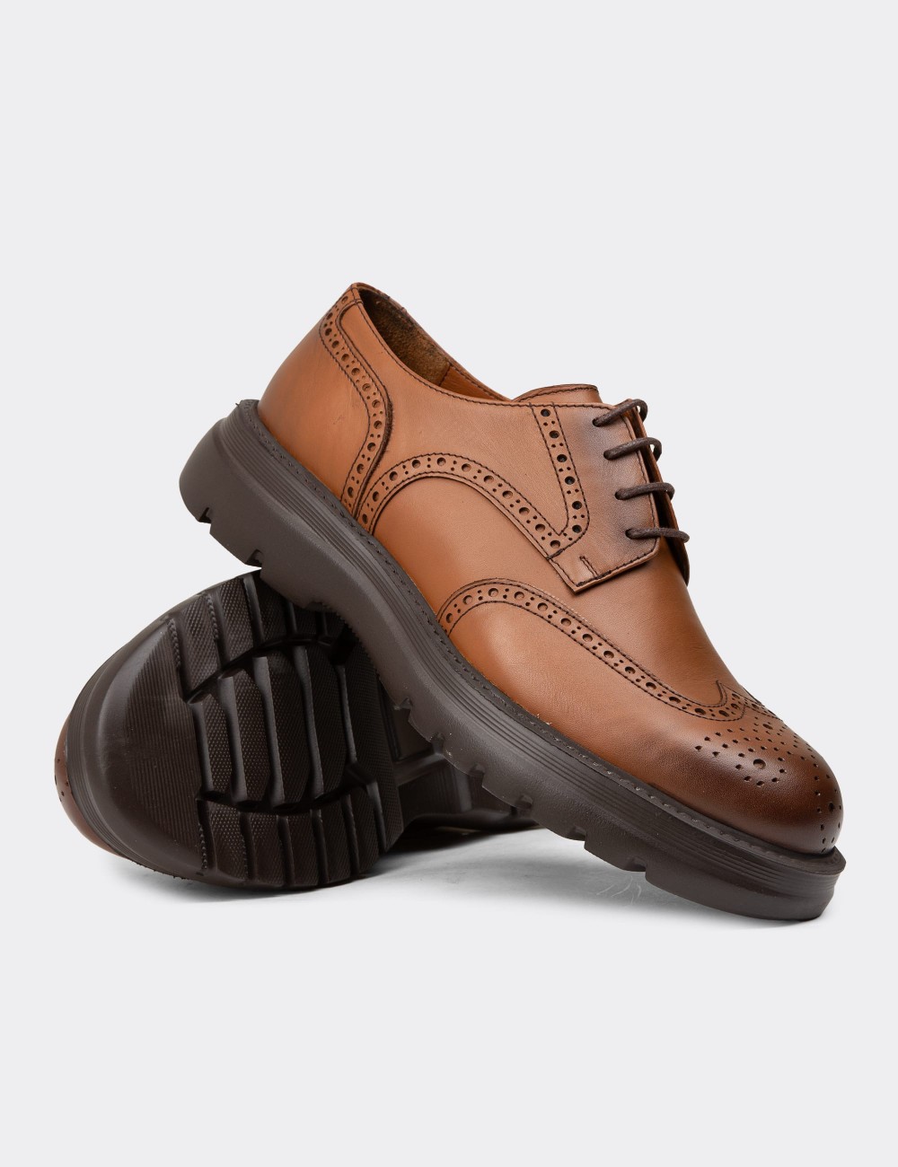 Men's Tan Leather Lace-up Footwear - 01696MTBAE01