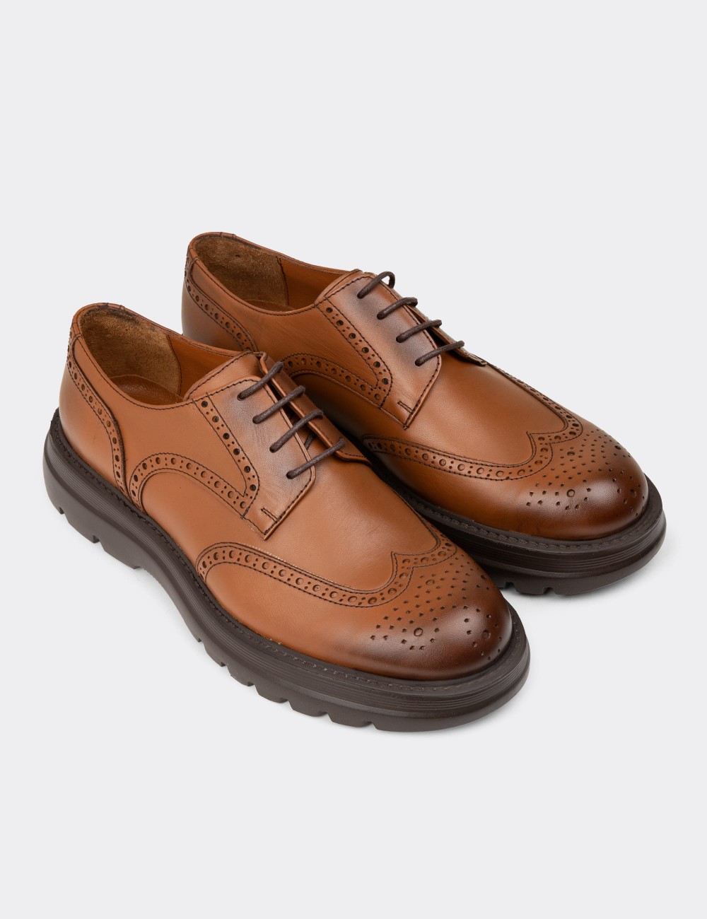 Men's Tan Leather Lace-up Footwear - 01696MTBAE01