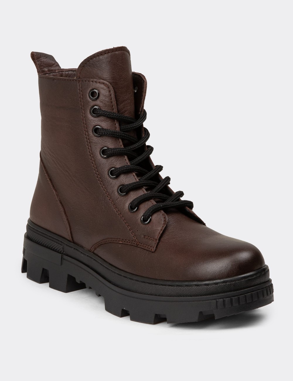 Women's Brown Leather Postal Boots - SE490ZKHVE01