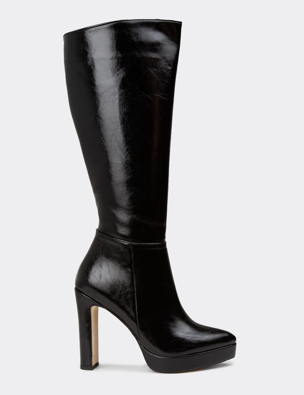 Women's Black Patent Boots - K0606ZSYHM01
