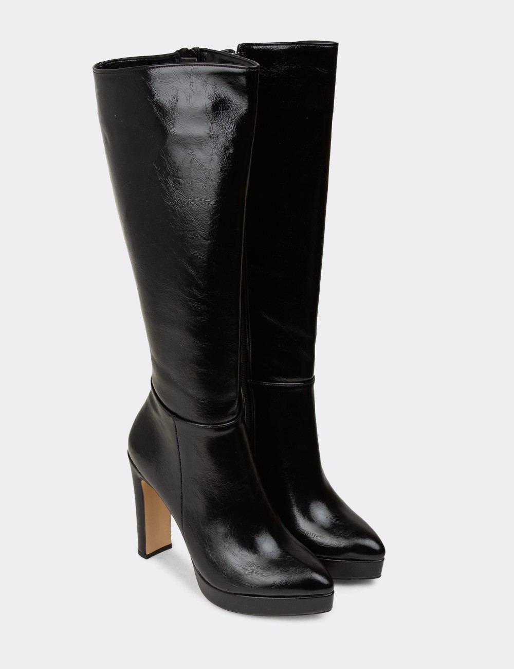 Women's Black Patent Boots - K0606ZSYHM01