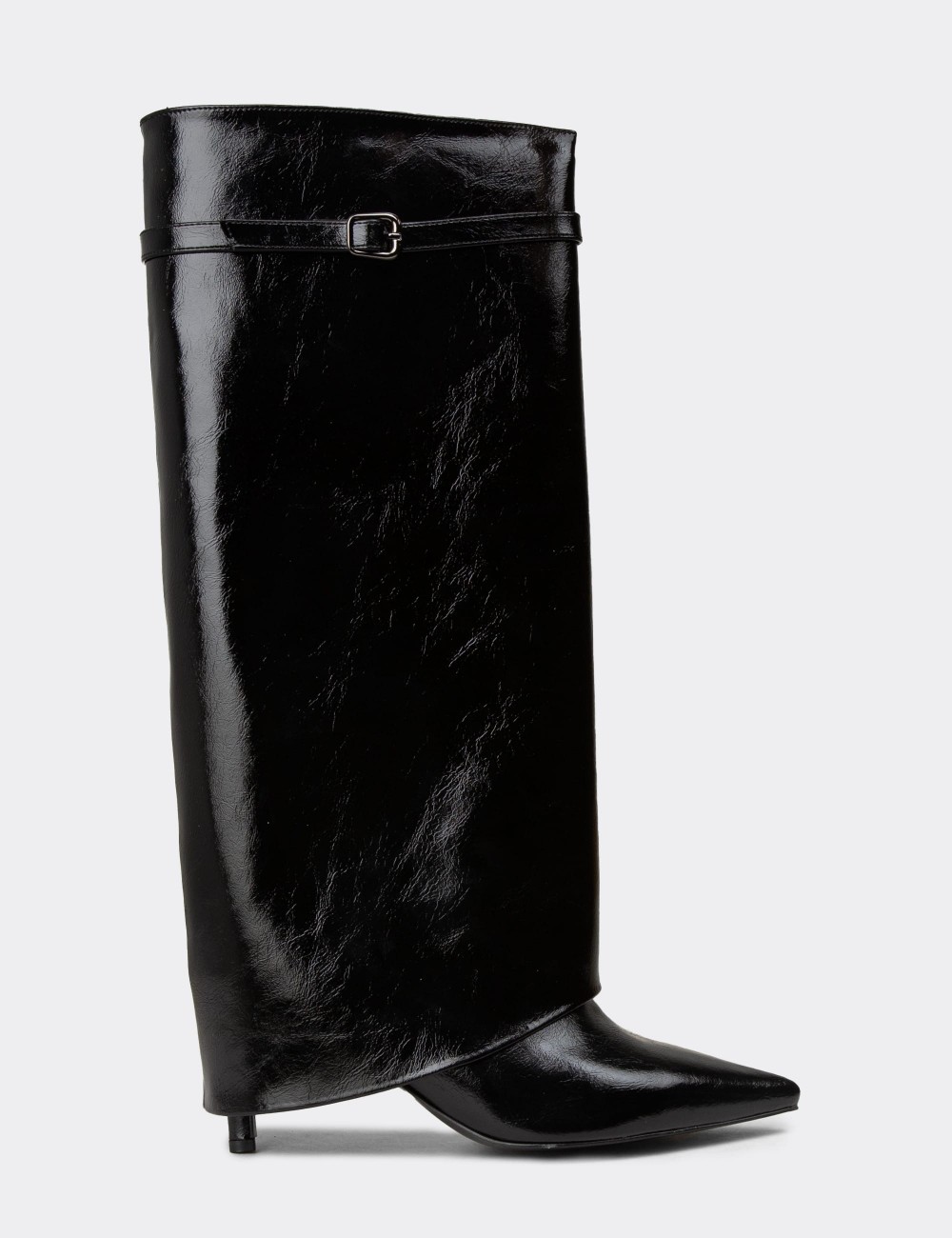 Women's Black Glossy Boots - K1416ZSYHM01