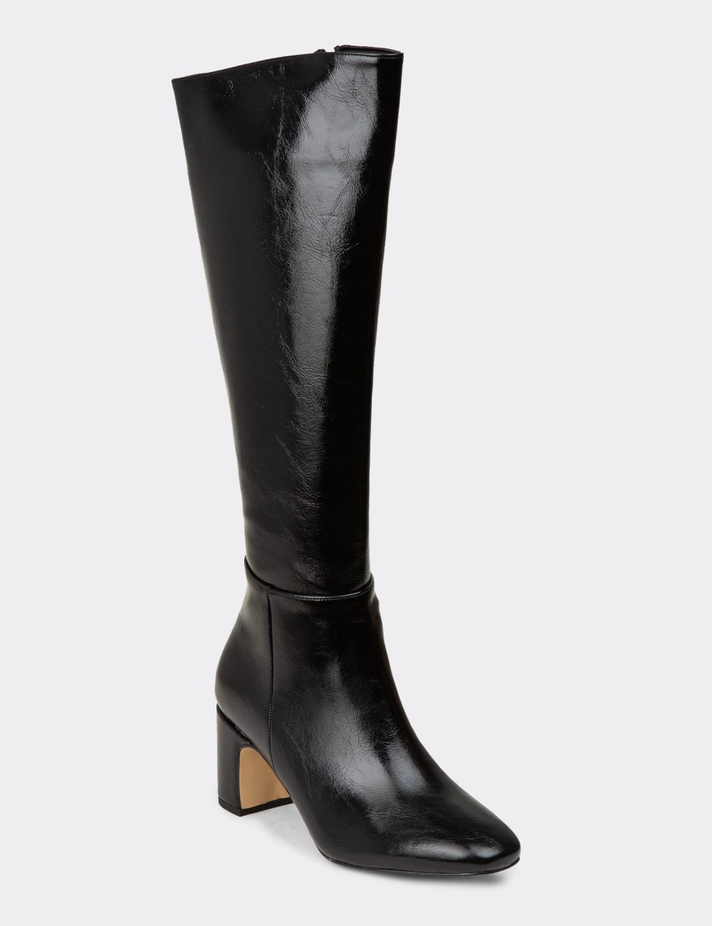 Women's Black Patent Boots - K0805ZSYHM01
