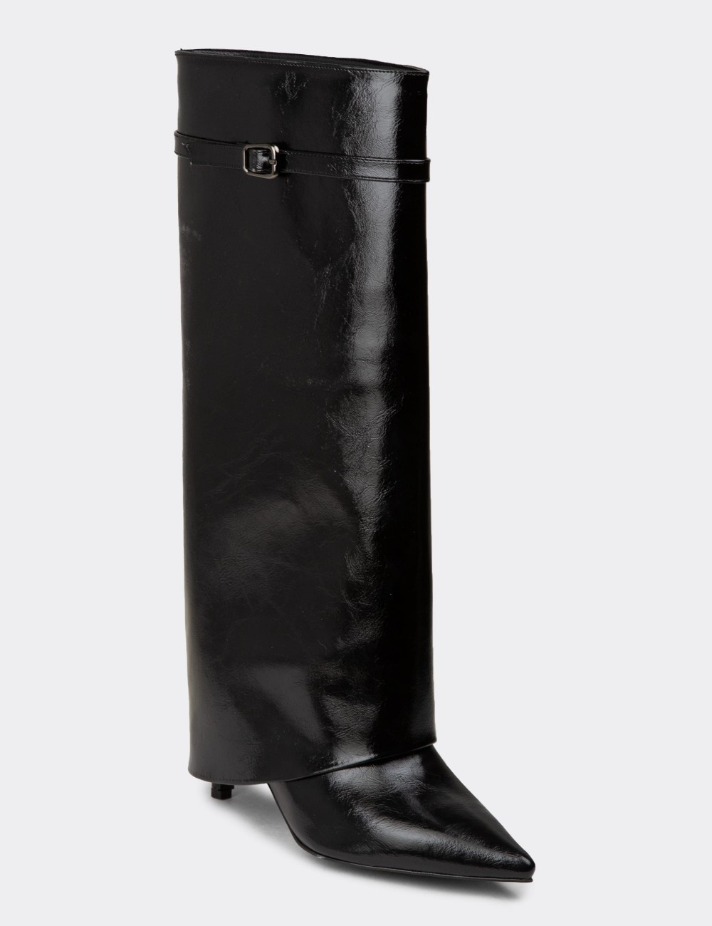 Women's Black Glossy Boots - K1416ZSYHM01