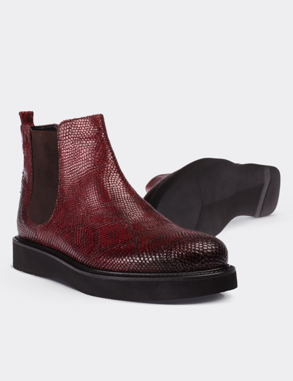 Burgundy  Leather Chelsea Boots - 01573ZBRDE01
