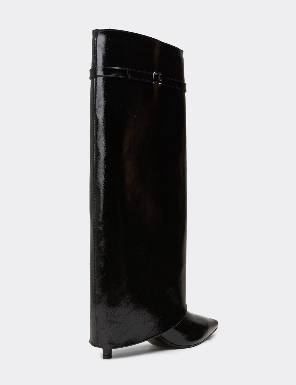Women's Black Glossy Boots - K1416ZSYHM01