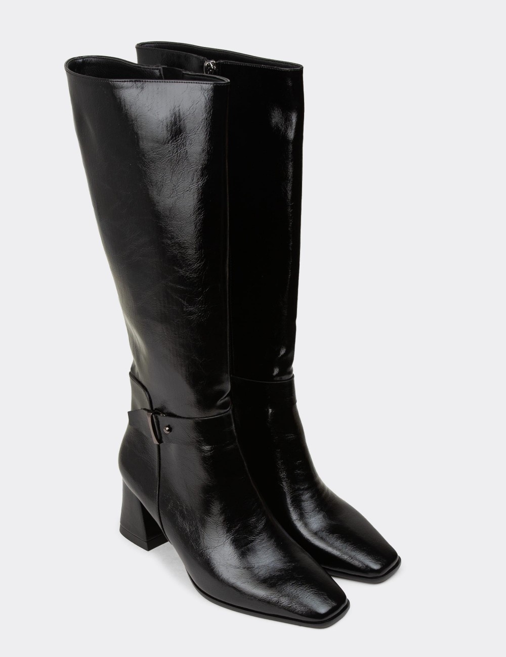 Women's Black Patent Boots - K1418ZSYHM01