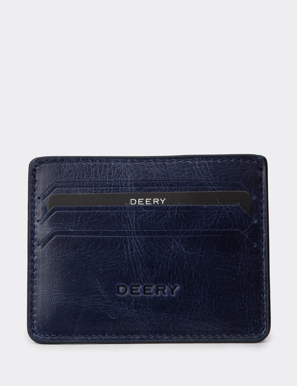 Men's Vintage Navy Leather Card Holder - 00530MLCVZ01