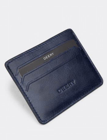 Men's Vintage Navy Leather Card Holder