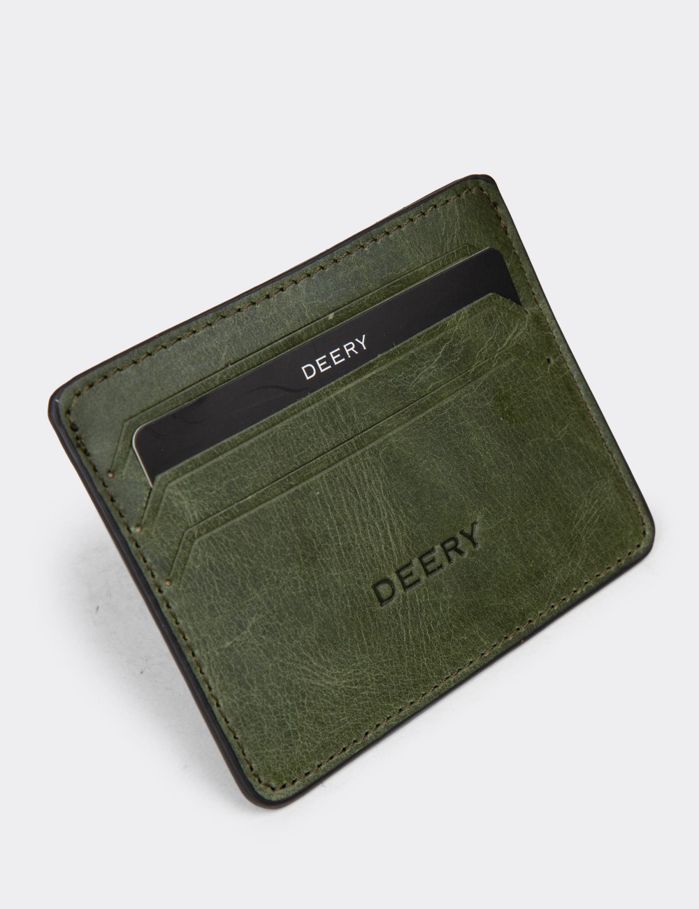 Men's Vintage Green Leather Card Holder - 00530MHAKZ01