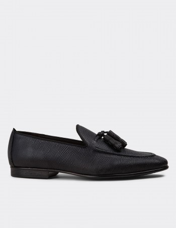 Men's Navy Leather Loafers