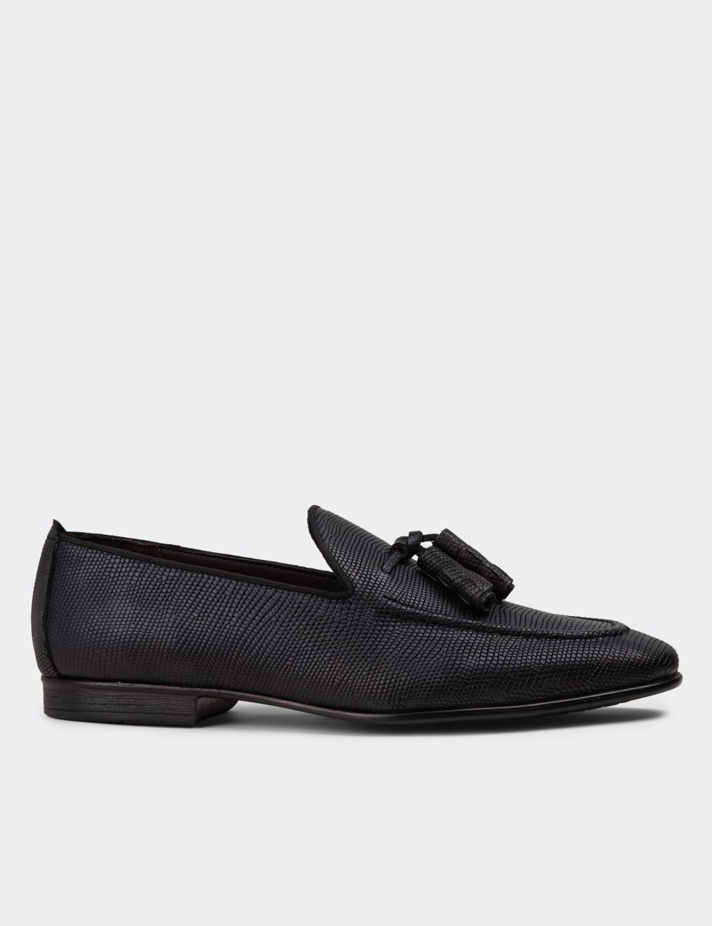 Men's Navy Leather Loafers - 01701MLCVC24