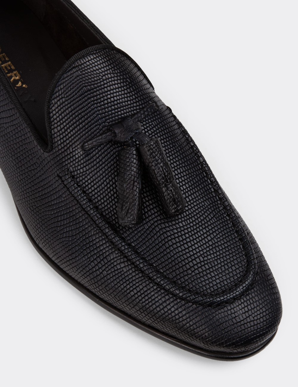 Men's Navy Leather Loafers - 01701MLCVC24