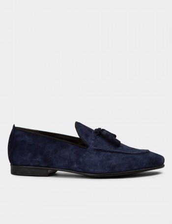Men's Navy Suede Leather Slip-On Shoes