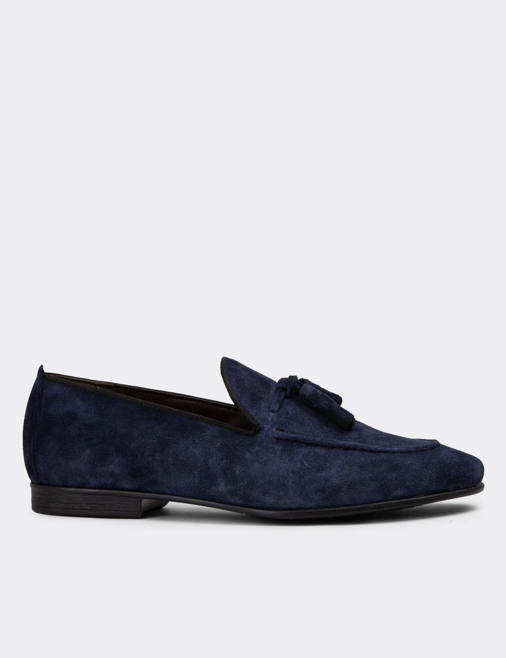Men's Navy Suede Leather Slip-On Shoes - 01701MLCVC32