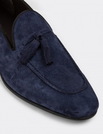 Men's Navy Suede Leather Slip-On Shoes