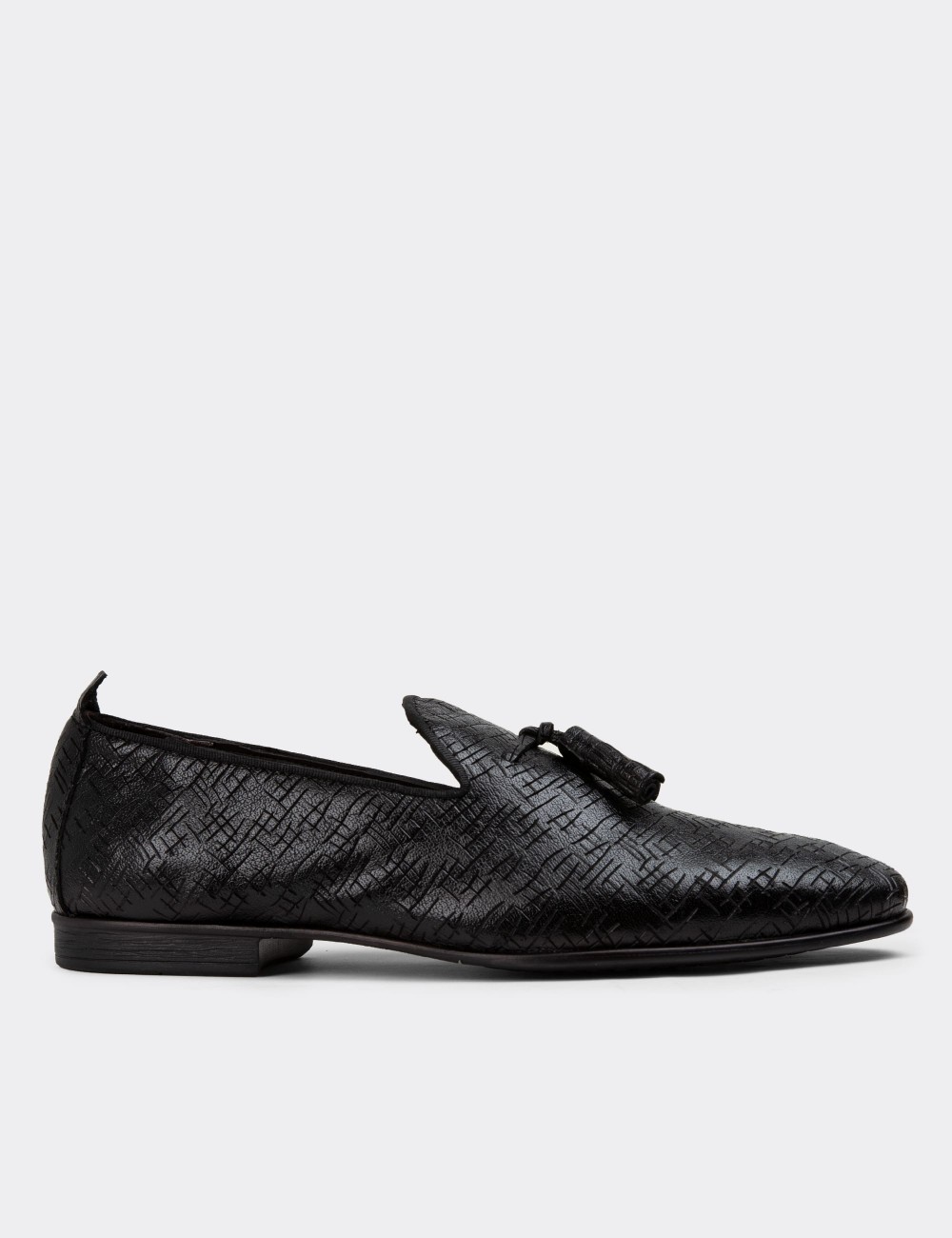 Men's Black Leather Loafers - 01702MSYHC20