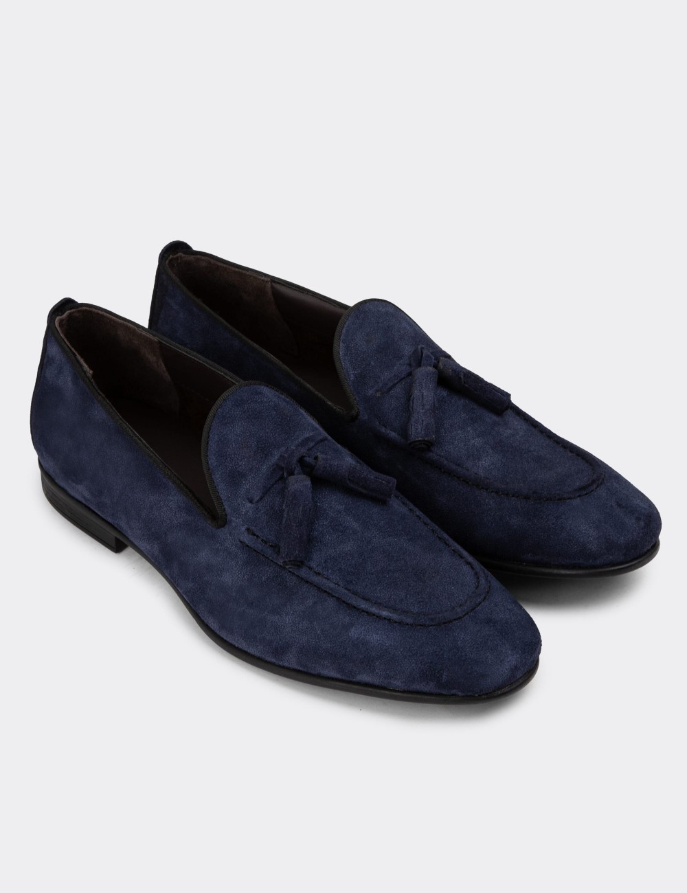 Men's Navy Suede Leather Slip-On Shoes - 01701MLCVC32