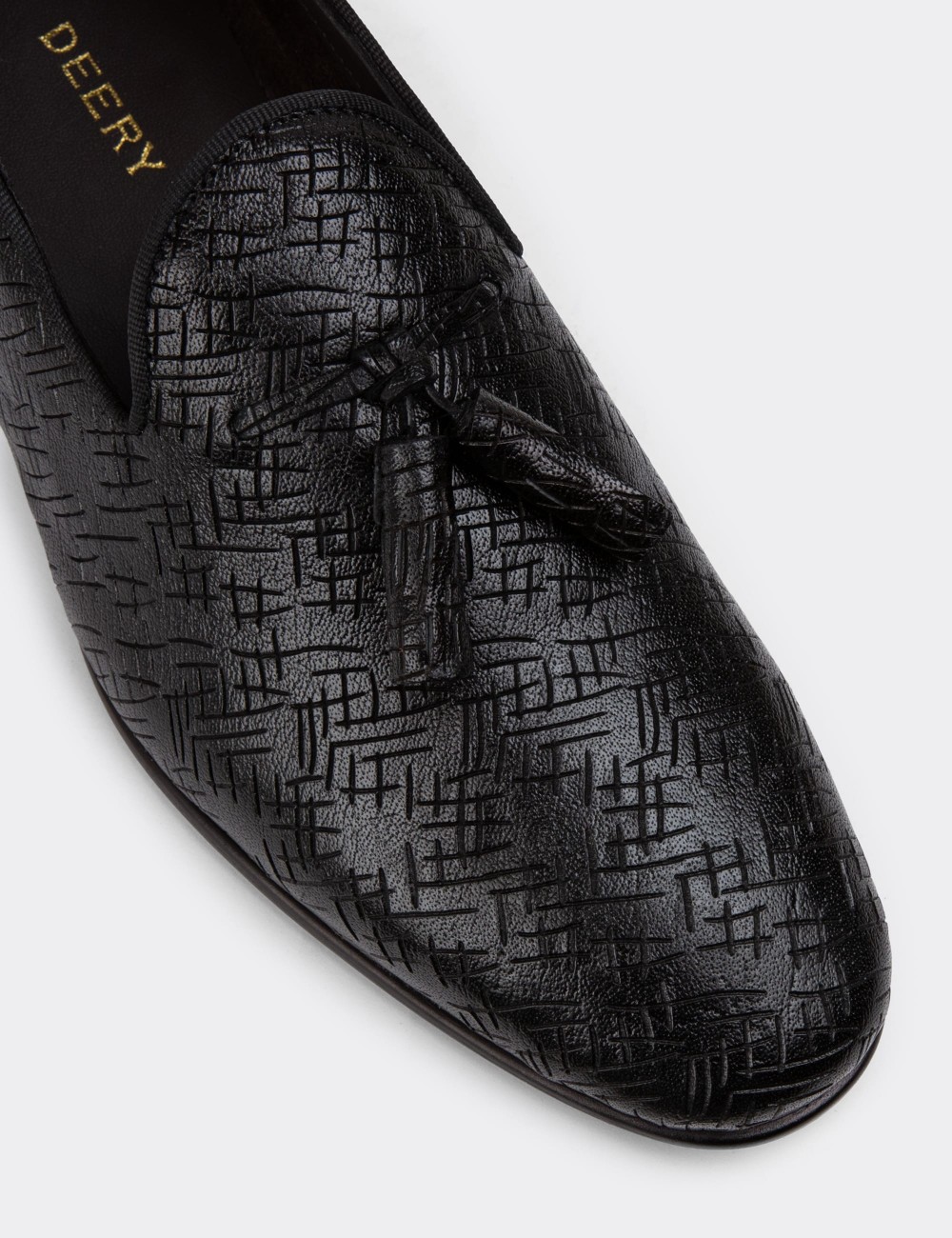 Men's Black Leather Loafers - 01702MSYHC20