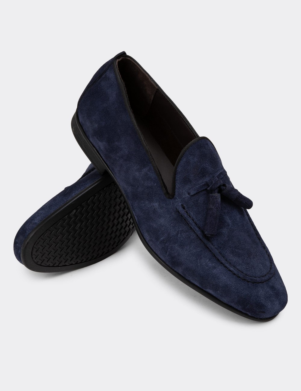 Men's Navy Suede Leather Slip-On Shoes - 01701MLCVC32
