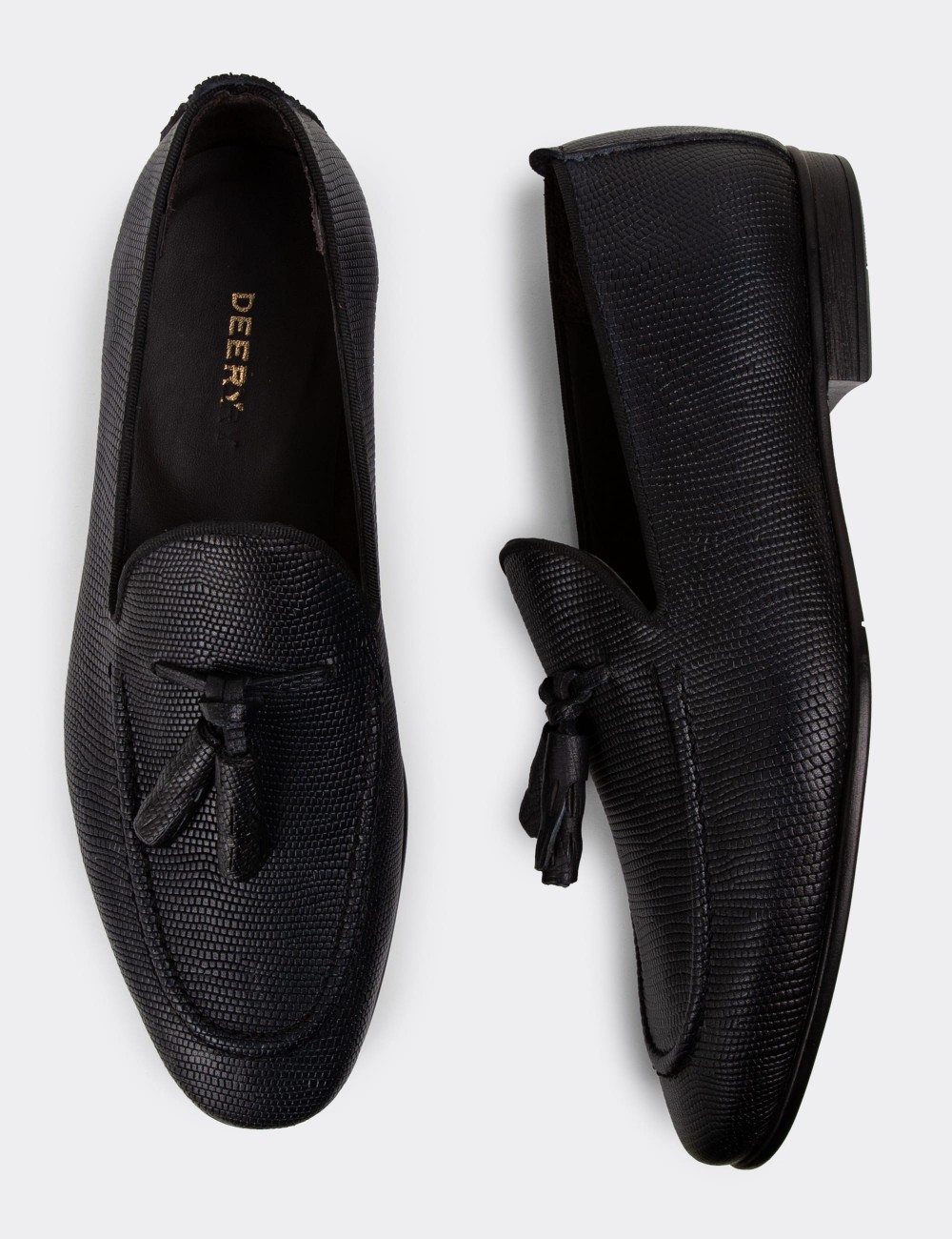 Men's Navy Leather Loafers - 01701MLCVC24