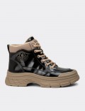Women's Black Glossy Ankle Boots