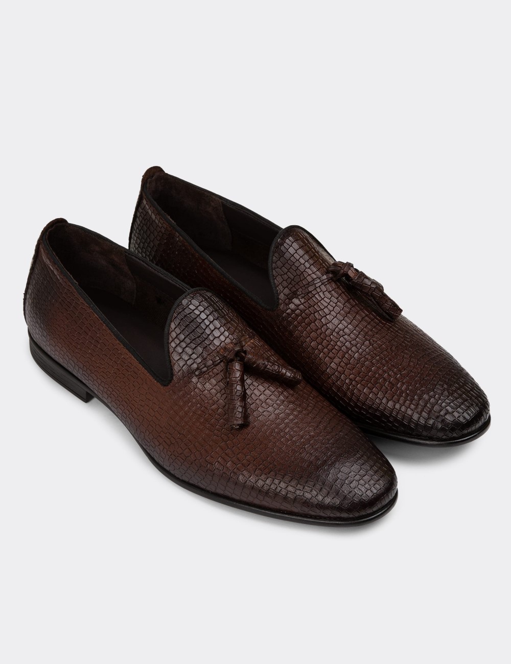 Men's Brown Leather Loafers - 01702MKHVC21