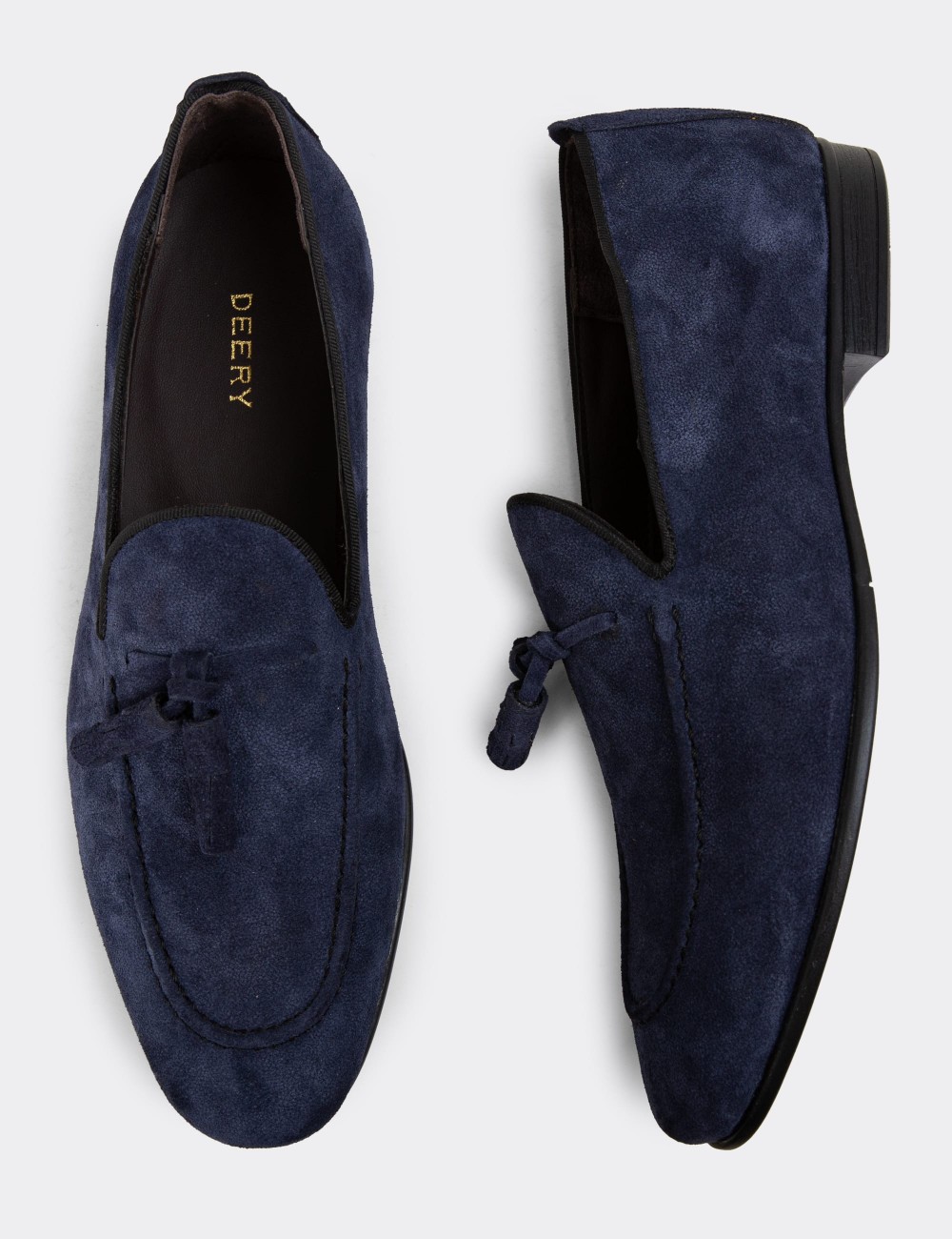 Men's Navy Suede Leather Slip-On Shoes - 01701MLCVC32