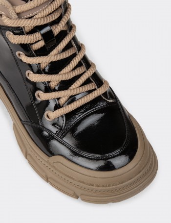 Women's Black Glossy Ankle Boots