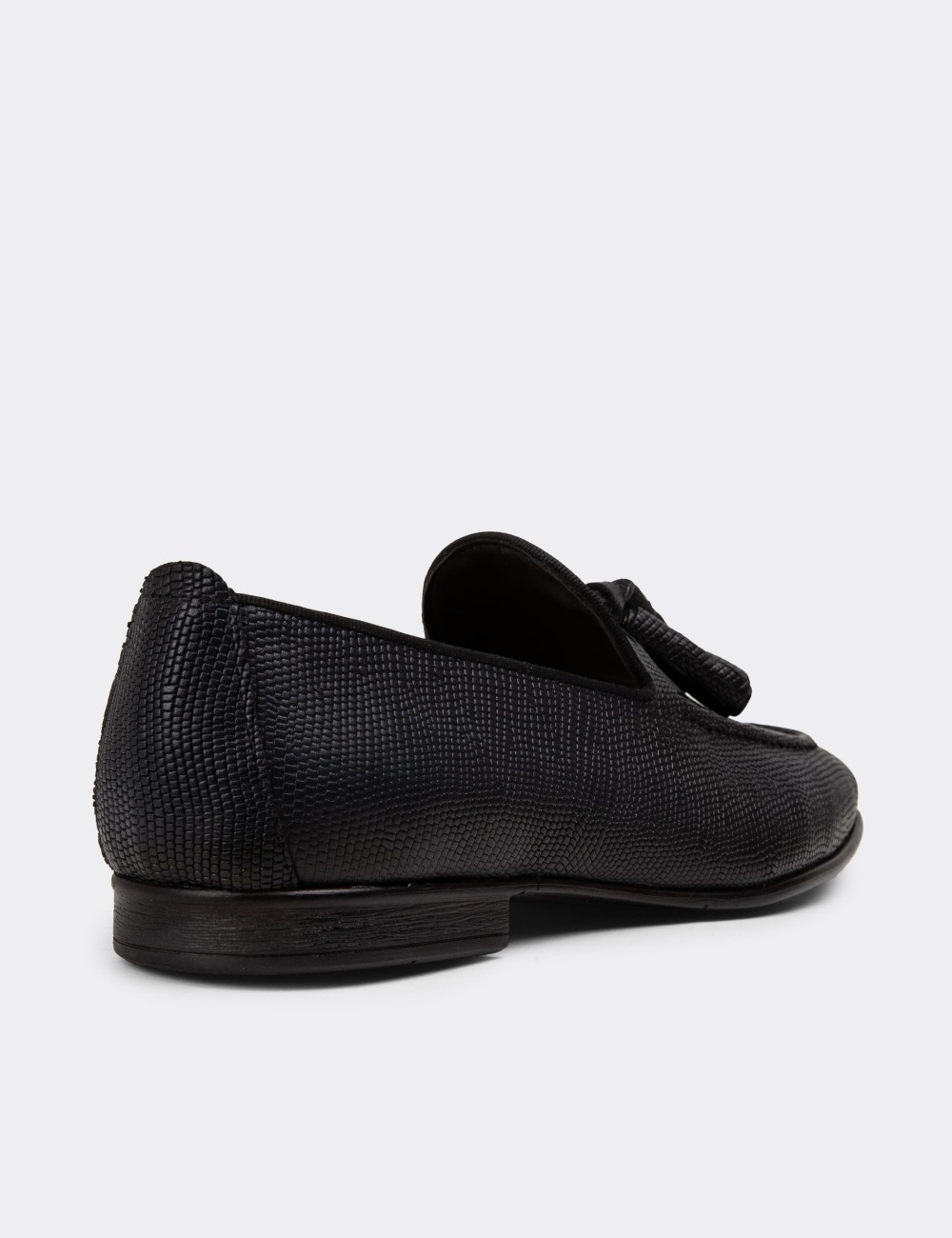 Men's Navy Leather Loafers - 01701MLCVC24