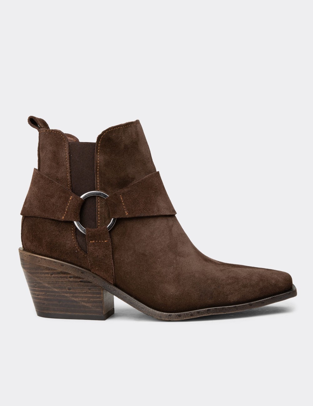 Women's Brown Suede Leather Western Boots - Z1563ZKHVC01