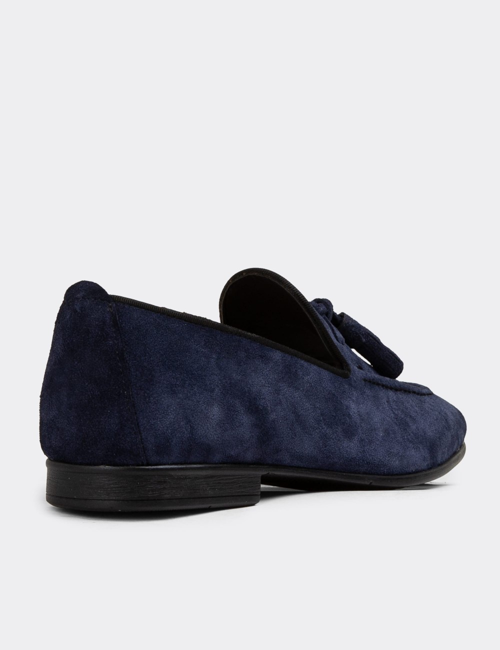 Men's Navy Suede Leather Slip-On Shoes - 01701MLCVC32