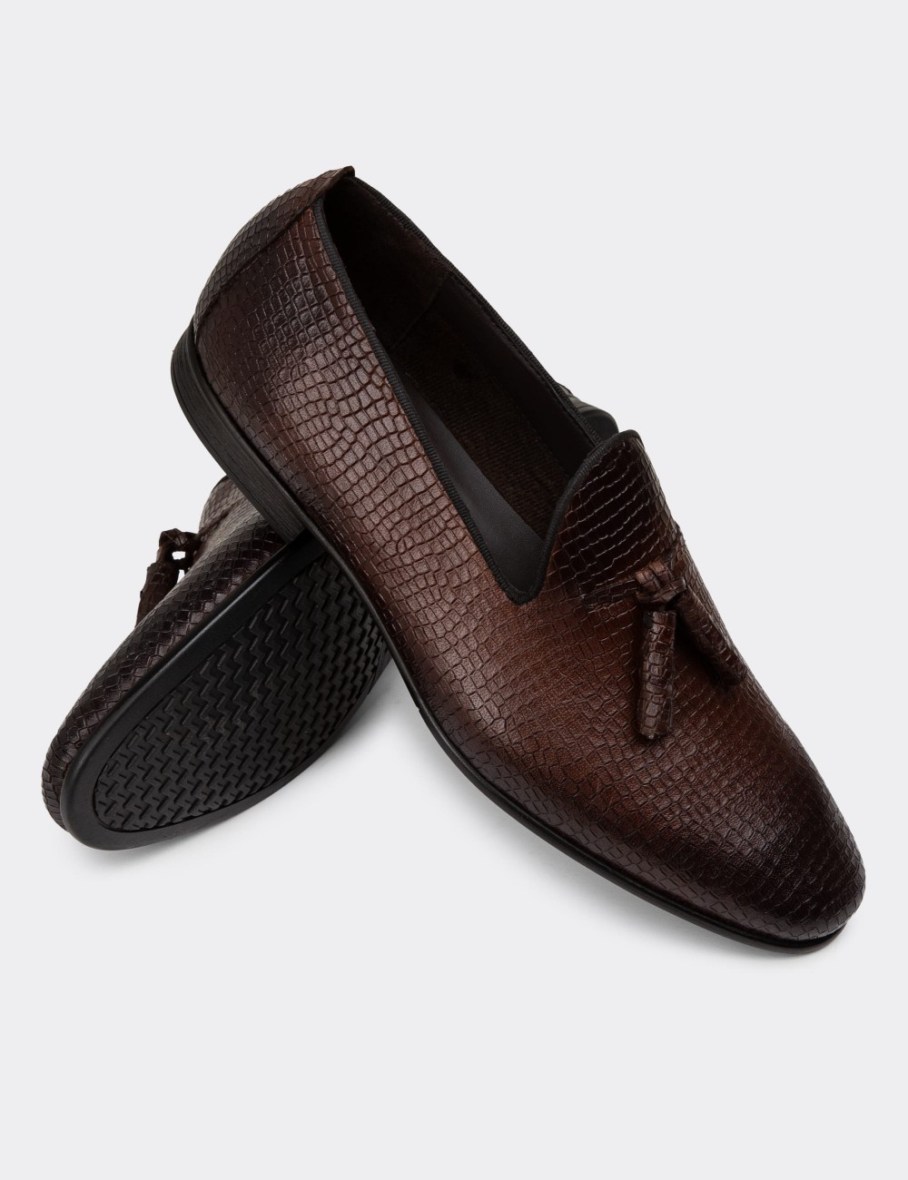 Men's Brown Leather Loafers - 01702MKHVC21
