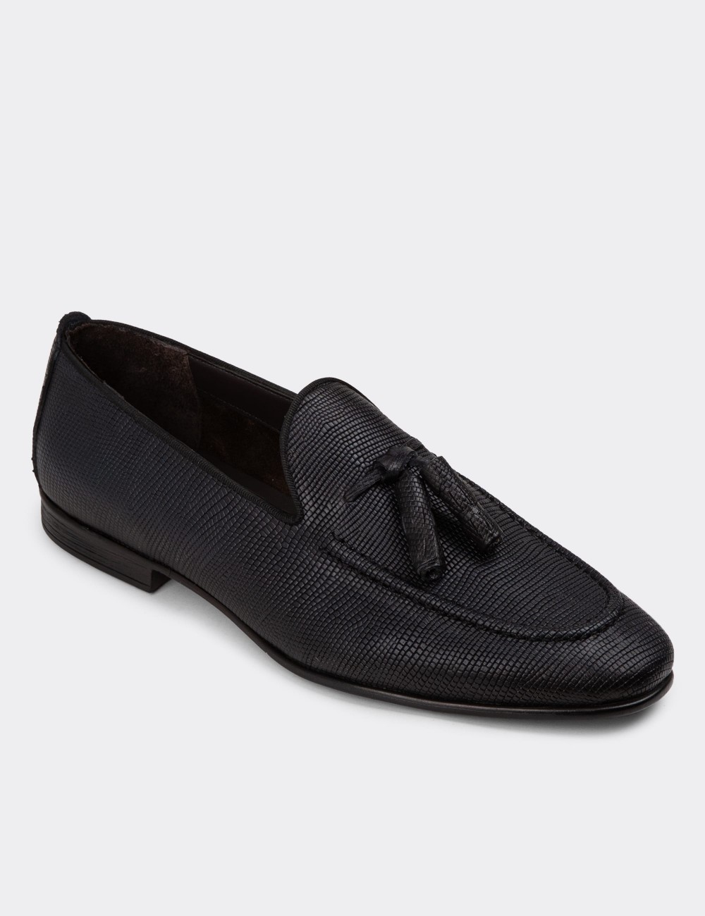 Men's Navy Leather Loafers - 01701MLCVC24