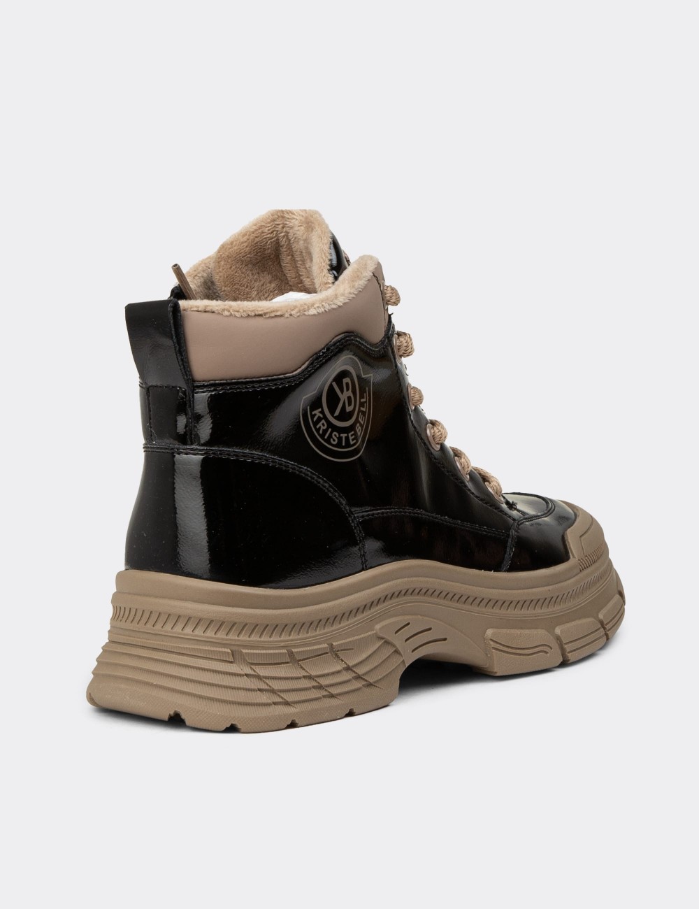 Women's Black Glossy Ankle Boots - K2014ZSYHC01