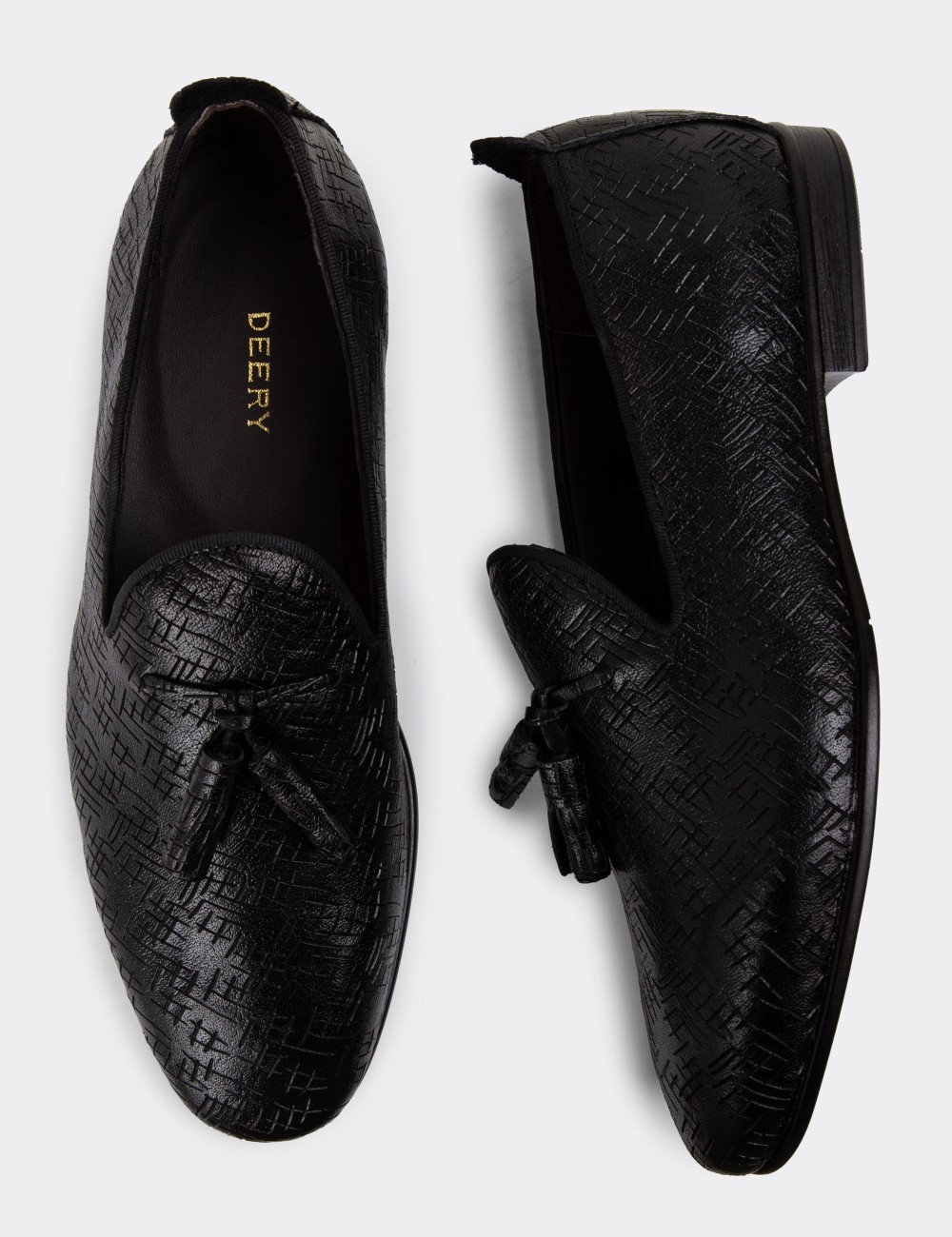 Men's Black Leather Loafers - 01702MSYHC20
